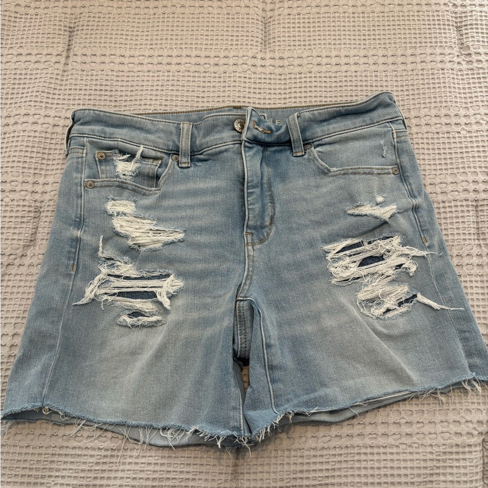 American Eagle Outfitters Light Blue Distressed Jean Shorts